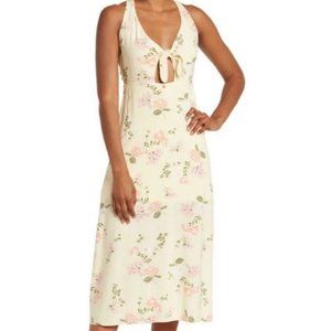 Abound Floral Midi Dress With Tie Front Yellow - Medium